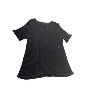 August Silk Womens Black Ribbed 100% Silk Crew Neck shirt Top Size 1X SKU 8523